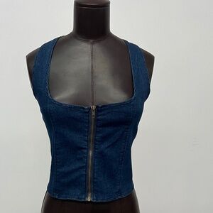 Denim Corset Bustier Top | Front Zip Fitted Tank